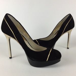 Michael Kors | Black Suede Gold Heel & Trim 6.5